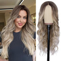 NAYOO Long Ombre Dirty Blonde Wavy Wig for Women 26 Inch Middle Part Lace Hairline Curly Wavy Wig Natural Looking Synthetic Heat Resistant Fiber Wig for Daily Party Use