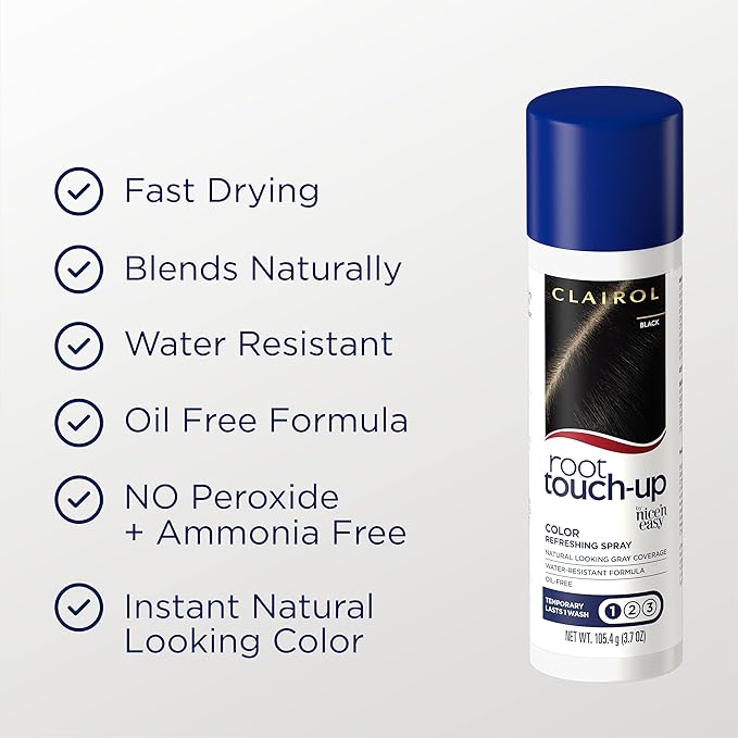 Clairol Root Touch-Up by Nice'n Easy Temporary Hair Coloring Spray, Black Hair Color, Pack of 2