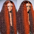 250 density Ginger Deep Wave Lace Front Wigs Human Hair Pre Plucked Hairline Glueless Wigs for Women 13x6 HD Lace Front Wigs Ginger Orange Curly Human Hair Wig Brazilian Hair 28 Inch