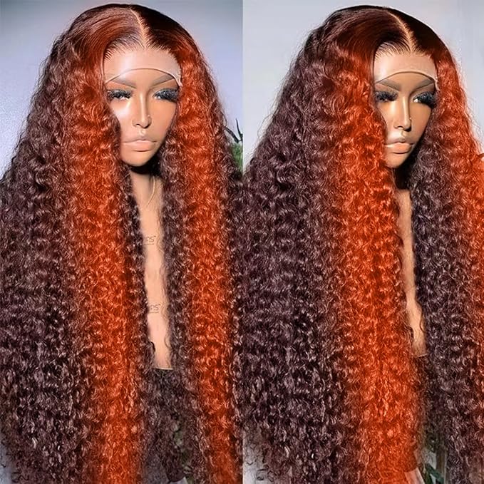 250 density Ginger Deep Wave Lace Front Wigs Human Hair Pre Plucked Hairline Glueless Wigs for Women 13x6 HD Lace Front Wigs Ginger Orange Curly Human Hair Wig Brazilian Hair 28 Inch