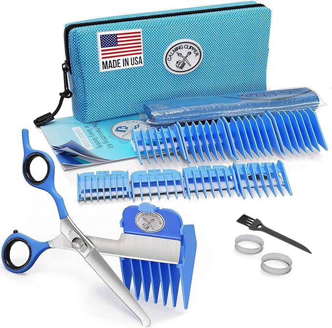 CALMING CLIPPER® - The Silent, Gentle Haircutting Kit for Children with Autism and Sensory Sensitivity - Includes Barber Cape (20pcs Left Handed)
