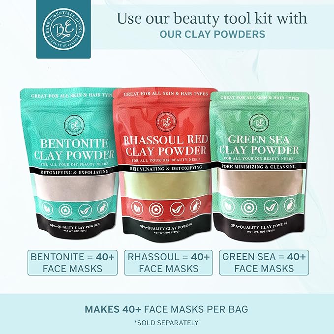 Bare Essentials Living - Clay Face Mask Mixing Bowl Set, Skin Care Kit Facial Bowls with Bamboo Lid, Face Mask Spoon, & Dual Sided Face Mask Brush Applicator for DIY Clay Mask, Facials & Hair (White)