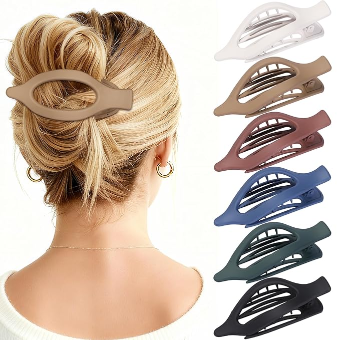 Flat Hair Clips for Women - 6 PCS French Flat Claw Clips Medium Hair Clips for Girls Large Hair Claw Clips for Thick or Thin Hair Strong Hold No Slip Hair Accessories for women (Dark Colorful)