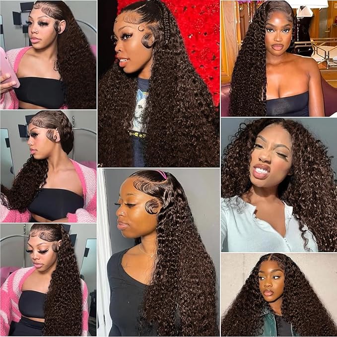 Chocolate Brown Lace Front Wig 13x6 Deep Wave Lace Front Wigs Human Hair Pre Plucked Brown Wig Human Hair 210 Density Frontal Wigs Human Hair Glueless Wig For Women