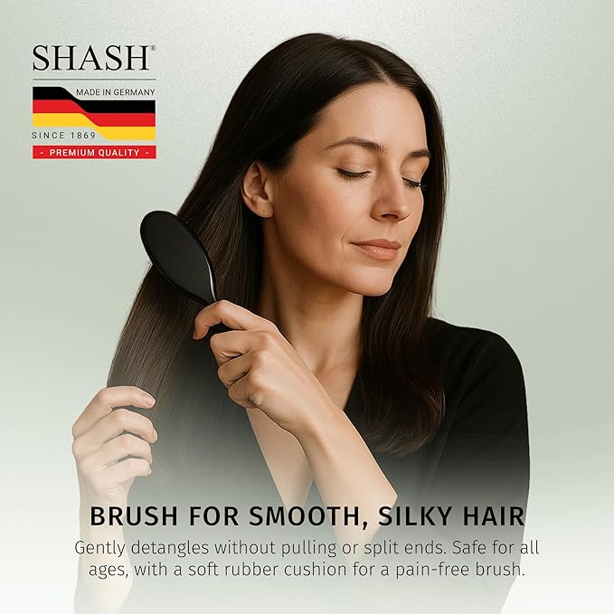 SHASH Since 1869 Hand Made In Germany - Nylon Boar Bristle Brush Suitable For Normal to Thick Hair Gently Detangles, No Pulling or Split Ends - Softens Improves Hair Texture, Stimulates (Extra Small)