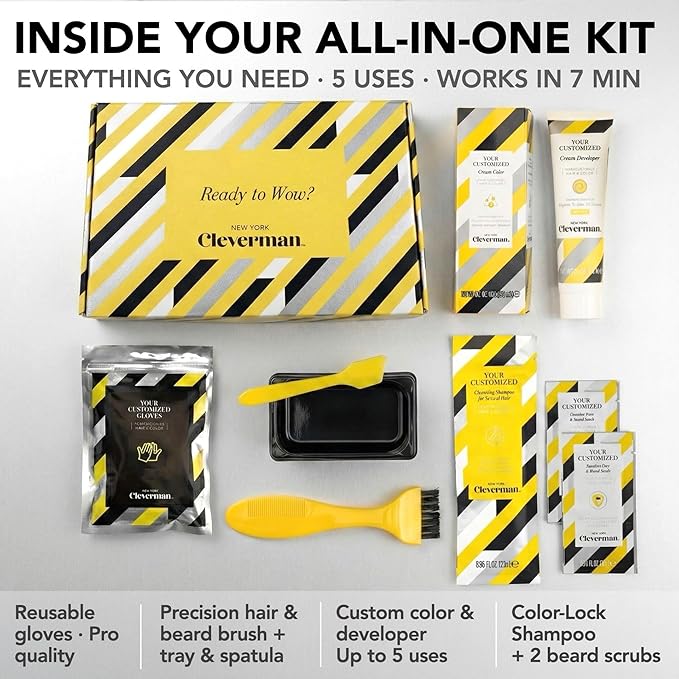 CLEVERMAN Lightest Blond Hair & Beard Dye for Men, All-in-One Reusable Kit - Men's Color For Natural-Looking Gray Coverage, Professional-Quality and Ammonia-Free