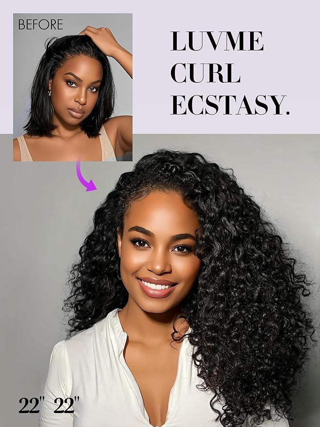 LUVME Burmese Curly Clip in Hair Extensions Real Human Hair Messy Curly Clip Ins Fullness with 2 Pack for Women Brazilian Remy Human Hair Natural Black 135g 24Inch