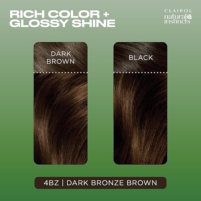 Clairol Natural Instincts Demi-Permanent Hair Dye, 4BZ Dark Bronze Brown Hair Color, Pack of 3