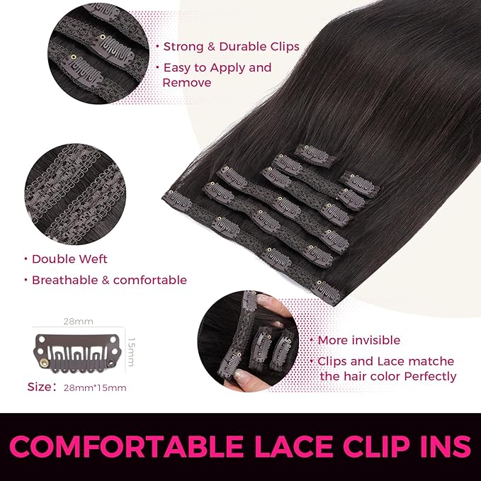 Lashey Clip in Hair Extensions, Straight 16 Inch 7pcs #2 Dark Brown Remy Human Hair Extensions Natural 120g Thick Clip in Hair Extensions for Black Women