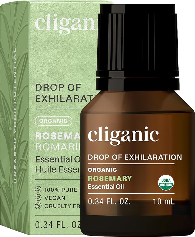 Cliganic Organic Rosemary Essential Oil, 100% Pure Natural, for Hair, Skin, Aromatherapy | Non-GMO Verified (Packaging May Vary)