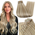 Full Shine Clip in Hair Extensions 16 inch 140g 8Pcs Dark Ash Blonde Mix with Light Blonde Seamless Hair Extensions Clip in Remy Hair Clip ins