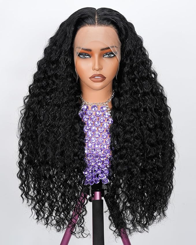 13X6 Deep Wave Lace Front Wigs Human Hair 220% Density SKINLIKE Real HD Lace Wig Wet and Wavy Human Hair Pre Plucked Wigs for Women Curly Lace Frontal Wig Natural Color(30inch)