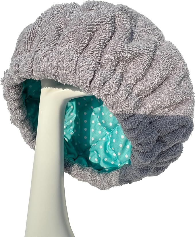 AKISS Flaxseed Deep Conditioning Heat Cap Portable Microwave Hot Bonnet Therapy Hair care Cap For Women (Grey/Dot, Large)
