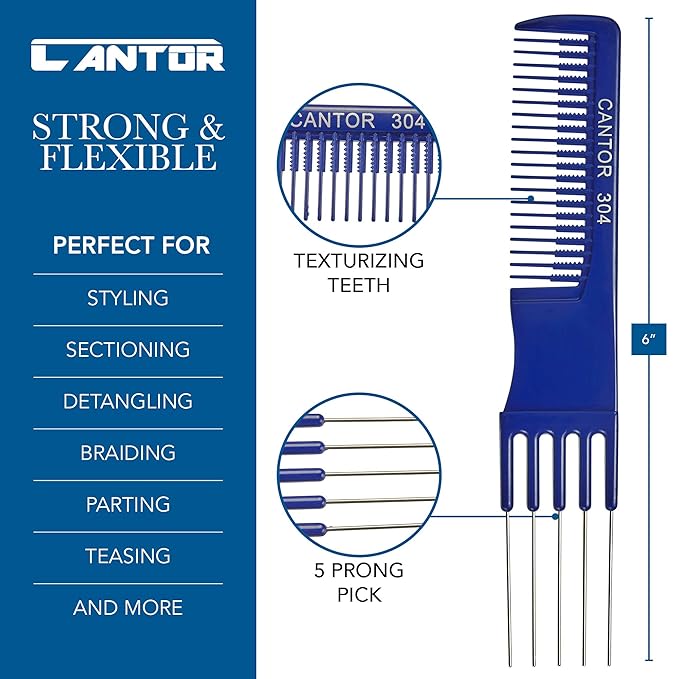 Lift Teasing Comb and Hair Pick 5 Pack Stainless Steel Lifts - Chemical and Heat Resistant Detangler - Anti Static Comb For All Hair Types By Cantor