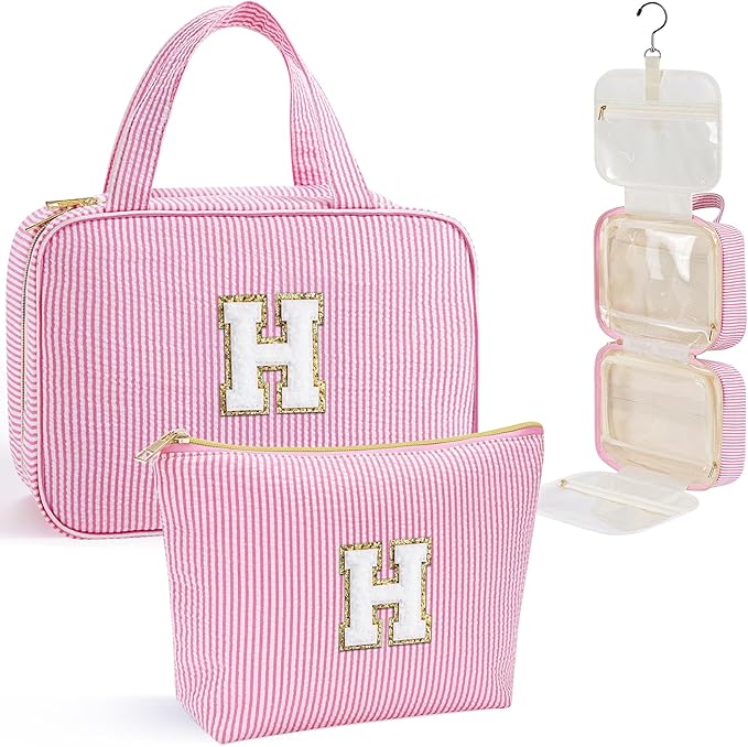 YOOLIFE Travel Toiletry Bag for Women - Hanging Toiletry Bag, Personalized Initial Toiletry Bags for Traveling Women, Portable Travel Toiletry Bag for Toiletries, Cosmetics - Letter H,Pink