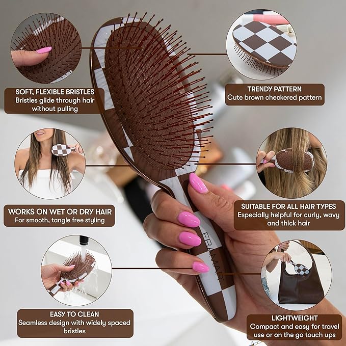 FRAMAR Hair Brush Detangler – Wet Hair Brushes For Women, Womens Hair Brush, Hair Accessories, Hairbrush For Women, Cepillos Para Cabello, Reduces Breakage – Detangle Brush - Chocolate