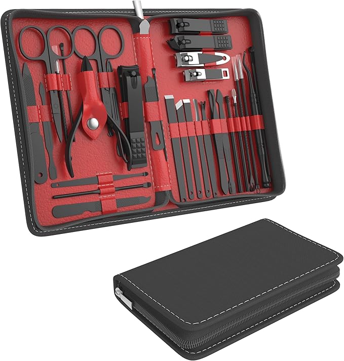 Professional Manicure Pedicure Set,Nail Clipper Kit, Nail Clippers Set, Nail Tools with Luxurious Travel Case,31PCS(RED)