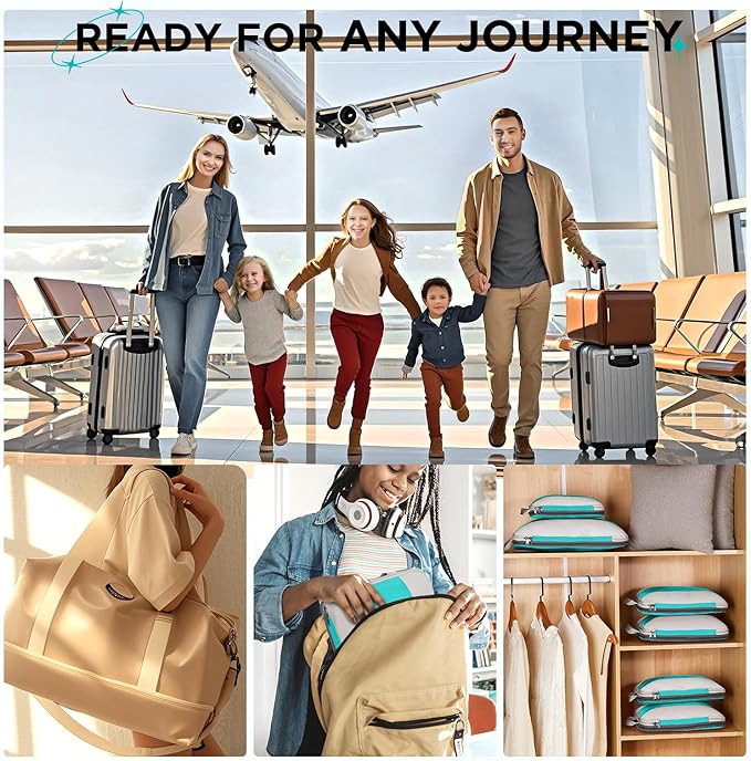 10 Set Compression Packing Cubes for Travel Essentials,Compressible Expandable Packing Cubes for Suitcase,OlarHike Luggage Organizer Bags for Travel,Handy Helper for Organizing Clothes(Blue Green)
