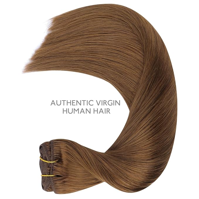 WENNALIFE Clip in Hair Extensions Real Human Hair, 14 Inch 120g 7pcs Human Hair Extensions Clip In Human Hair, Light Auburn Brown Hair Extensions Clip In Real Hair Coloured Remy Human Hair Extensions