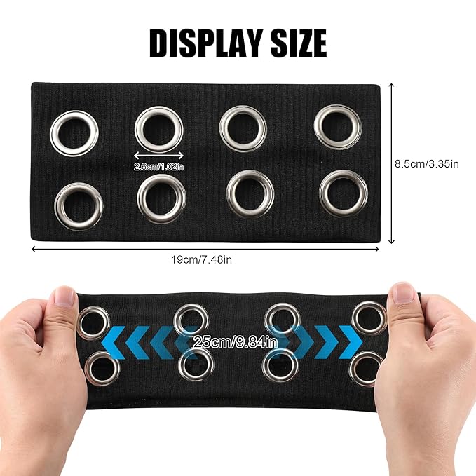 papasgix Grommet Headband for Women, Y2K Elastic Headband Wide Black Hair Band with Holes Metal Rock Style 2000s Hair Accessories (1, Dark Grey)