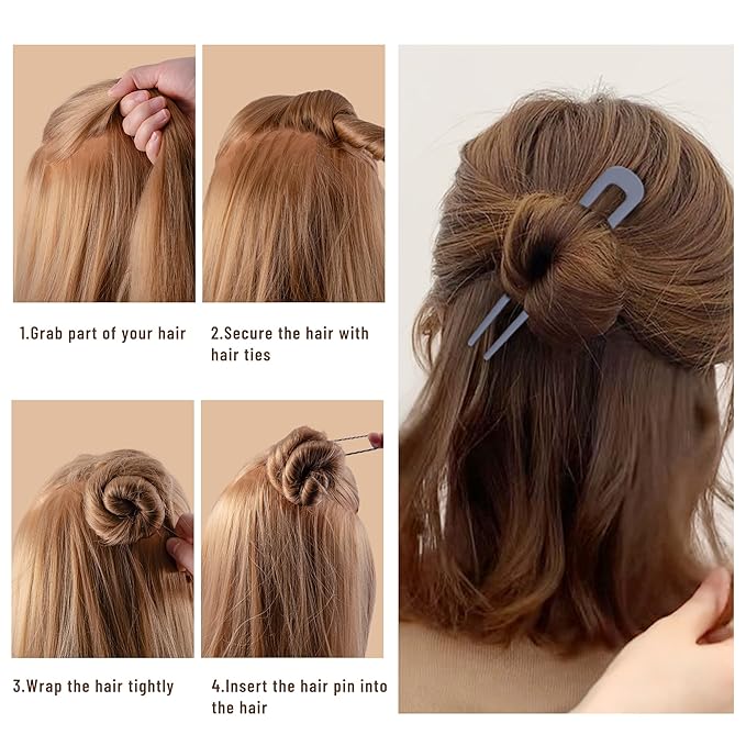 6Pcs Metal French Hair Pins for Women U Shape Sticks 3.9 Inch Vintage Fork for Hairstyle Accessories(Blue/Green/Grey）