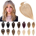 SEGO Hair Toppers for Women Real Human Hair With Bangs, 7 * 13CM Silk Base 100% Remy Human Hair Clip in Top Wiglet Hairpieces Add Volume /8 Inch /12P613 Golden Brown&Bleach Blonde