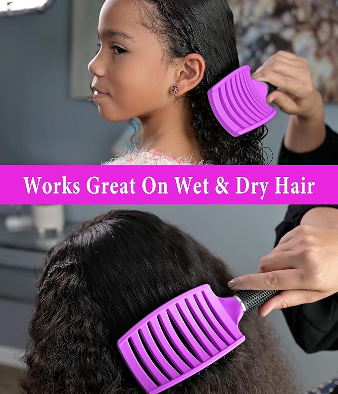 Detangling Brush Boar Bristle Hairbrush for Adult & Kids Wet or Dry Hair - KTKUDY Detangler Hair brush Getting Knots Out without Pain - Adds Shine and Makes Hair Healthier Purple - black handle