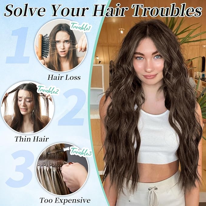 KooKaStyle Hair Extensions Long Wavy 4PCS Thick clip in hair extensions Hairpieces Chocolate Brown Fiber Double Weft Natural Synthetic Hair Extensions 24 Inch for Women