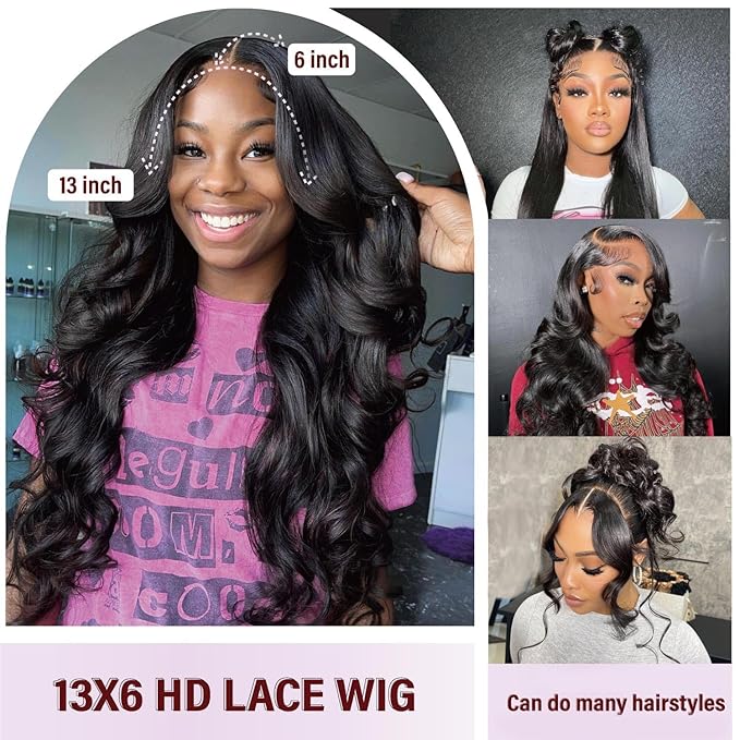 13x6 Body Wave Human Hair Lace Front Wigs 30inch 180% Density HD Lace Frontal Wigs Human Hair Pre Plucked Body Wave Lace Front Wigs for Women with Baby Hair