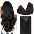 GOO GOO Clip in Hair Extensions Real Human Hair, Remy Human Hair Extensions Clip ins for Women, Natural Human Hair, 20inch 110g 7Pcs, 1B Natural black