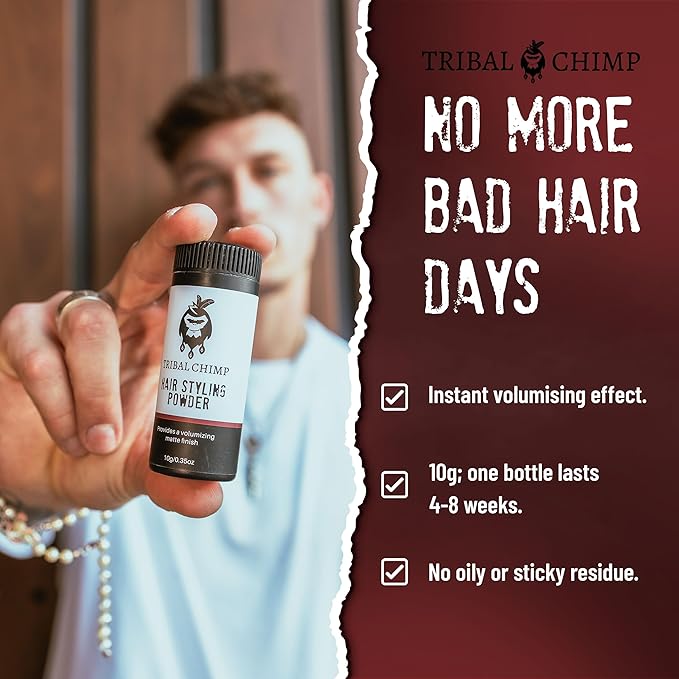 Tribal Chimp Hair Styling Powder, All-day Invisible Hold Hair Volumizer and Texture Powder for Men and Women, Styling Powder with Matte Finish - 6-Piece Set, 10g