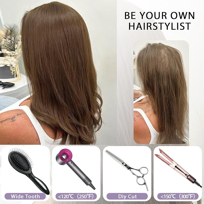 3x5 Inch Injected Silk Base Hair Toppers for Women, 14 Inch Length 130% Density Real Human Hair Pieces #2A Brown