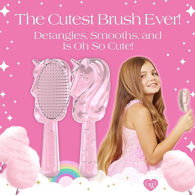 Glimmer Wish Unicorn Hair Detangler Brush for Kids – Gentle & Soft Bristles for Tangle-Free Locks – Anti-Frizz & Anti-Static – Hairbrush for Wet or Dry Use, Hair Brush for Girls and Women