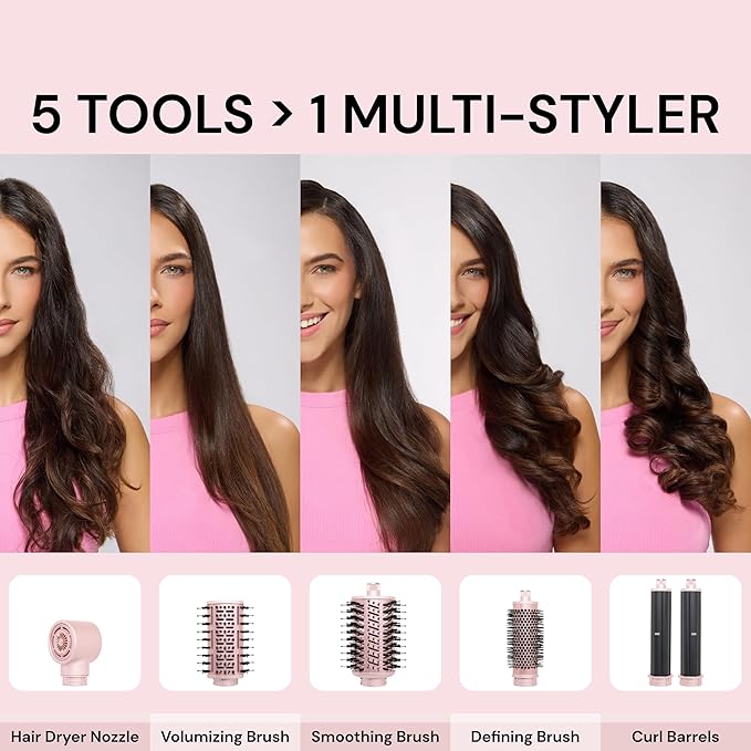 L'ANGE HAIR TurboStyle All-in-One Air Styling & Drying System | 5-in-1 Attachments with Auto-Wrap Curlers & Volumizing Brush | Fast-Drying Brushless Motor Dryer | Dual Voltage | All Hair Types (Black)