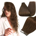 Full Shine Tape in Hair Extensions Color 4 Medium Brown Tape in Extensions Real Human Hair 20Pcs Extension 50G Seamless Invisible Skin Weft Adhesive Tapes ins Human Extension Natural Straight 14Inch