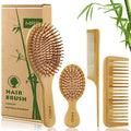 MRD Hair Brush Set, Natural Bamboo Comb Paddle Detangling Hairbrush, Wide-tooth and tail comb No Bristle, suit for Women Men and Kids Thick/Thin/Curly/Dry Hair Gift kit