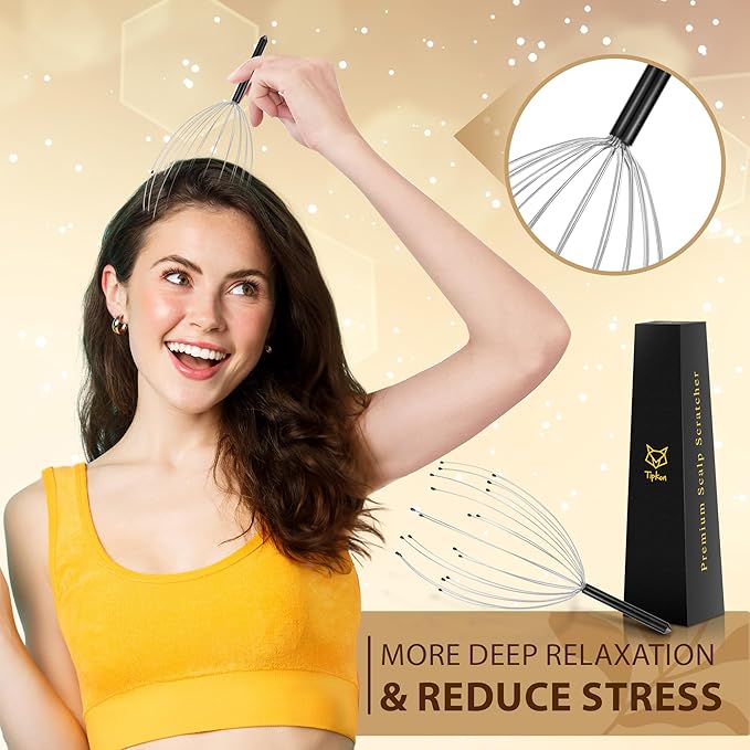 Head Massager 20 Fingers Scalp Massager Head Scratcher, Back Massage Back Scratcher, Stocking Stuffers for Scalp and Body Massage (Black)