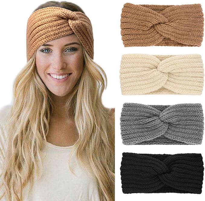 DRESHOW Knit Crochet Headband for Women Ear Warmer Soft Turban Stretch Warmer Headbands Winter Fashion Head Wrap