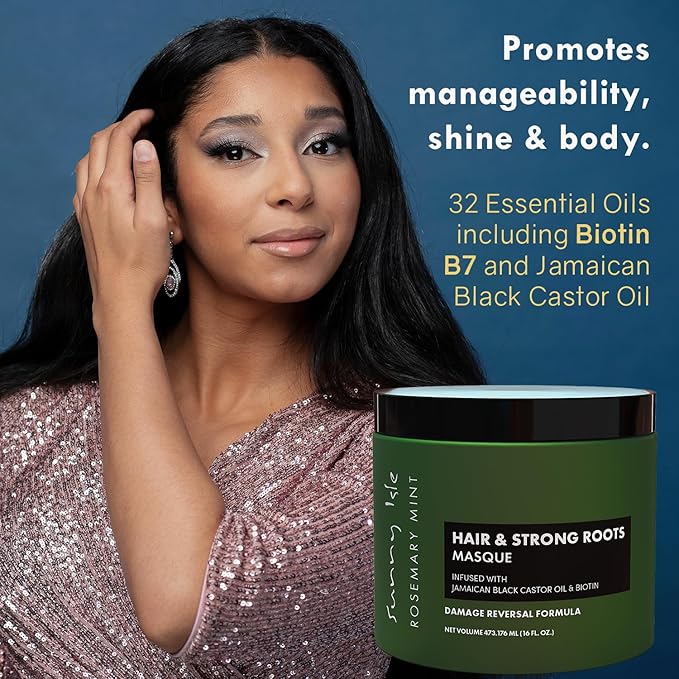Sunny Isle Rosemary Mint Hair and Strong Roots Masque 16oz | Infused with Biotin and Jamaican Black Castor Oil | Double Growth Formula