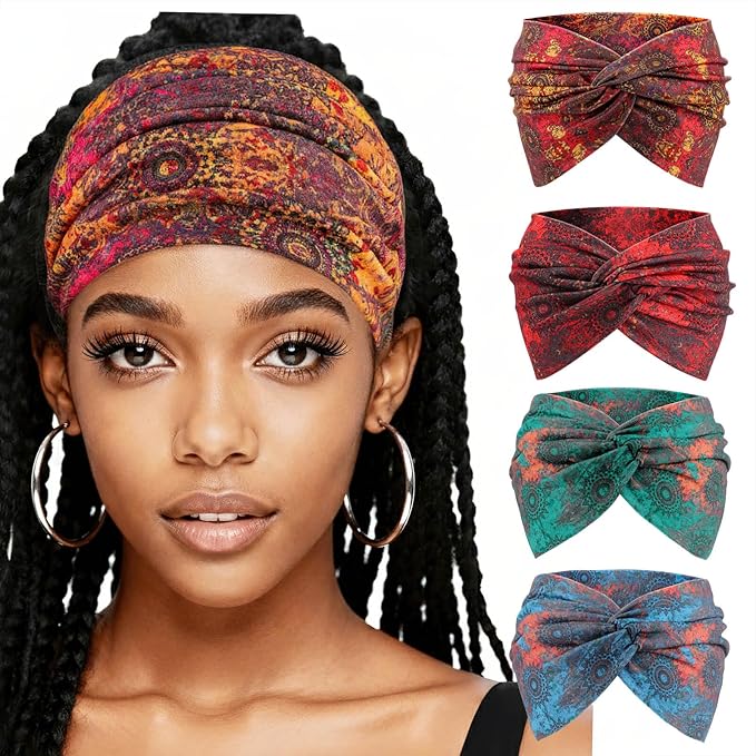 Extra Wide Headbands for Women Large Turban Headband Non Slip Boho Elastic Hairband Hair Twisted Knot Head Bands Accessories