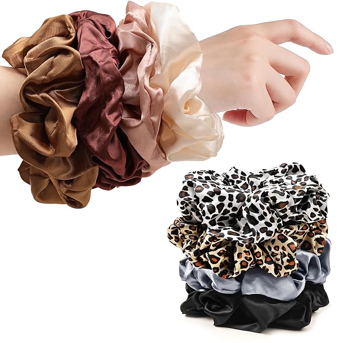 Scrunchies Hair Ties for Women - Big Silk Satin Scrunchie Jumbo Gaint Oversized Cute Scrunchy for Curl Thick Hair Ligas Para el Cabello De Mujer Decorations Hair Accessories Gift for Girls