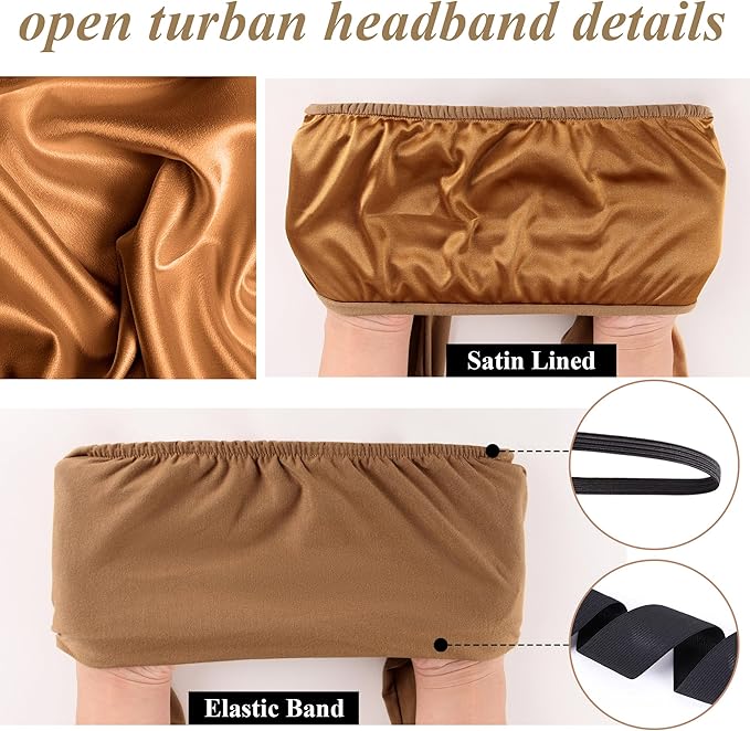 Satin Lined Open Turban Headband Mens Sweatband Sports Headband for Running,Cycling,Basketball,Yoga,Fitness Workout Stretchy Unisex Hairband