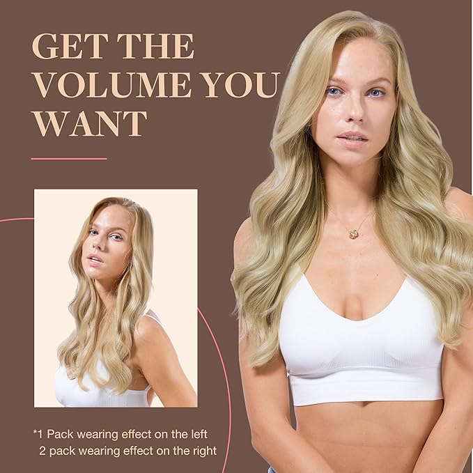GOO GOO Clip in Hair Extensions Real Human Hair, Remy Human Hair Extensions Clip ins for Women, Natural Human Hair, 14inch 120g 7Pcs, 8A/22 Medium Brown Highlighted Golden Blonde