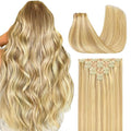 GOO GOO Clip in Hair Extensions Real Human Hair, Remy Human Hair Extensions Clip ins for Women, Natural Human Hair, 20inch 130g 7Pcs, #18D/22F Dirty Blonde Highlights