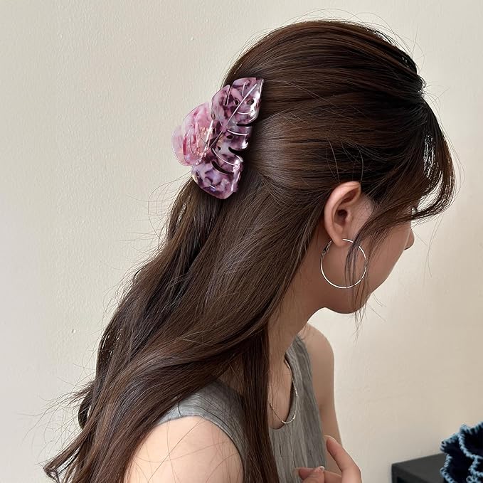 Pink Leaf Hair Claw Clip 3.5 Inch Strong Grip Hair Clip French Design Women Girls Hair Styling Accessories for Thick Thin Hair