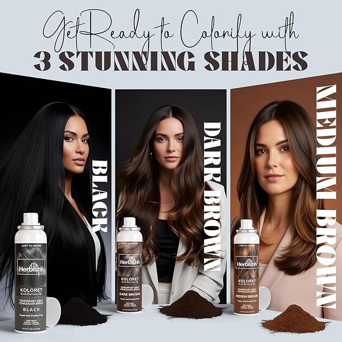 Herbishh Koloret Quick Root Touch Up Hair Color Spray Dark Brown (74.5g), Instant Gray & Dark Brown Root Cover Up, Temporary Hair Color Spray, Lightweight Non-Sticky Dye Mist, Travel Aerosol