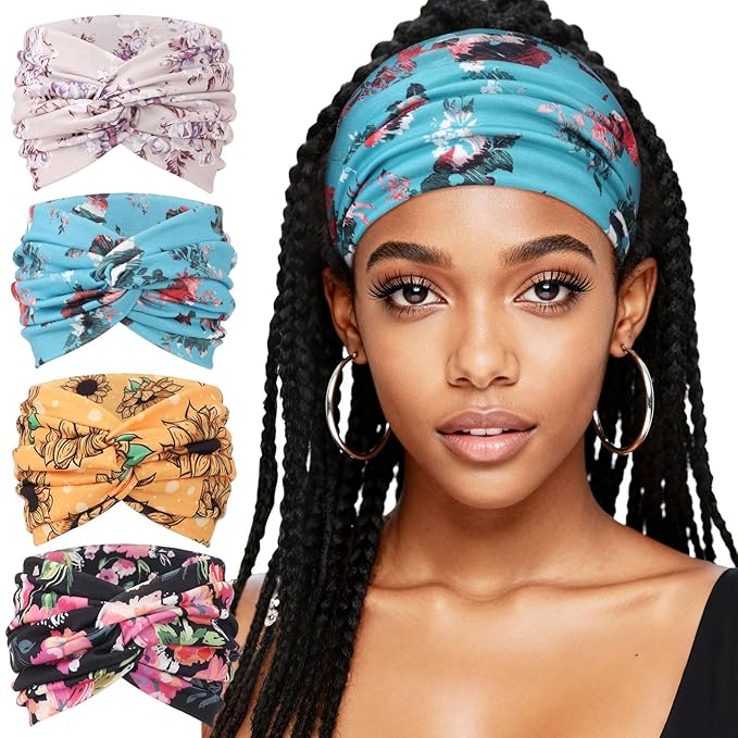 Extra Wide Headbands for Women Large Turban Headband Non Slip Boho Elastic Hairband Hair Twisted Knot Head Bands Accessories