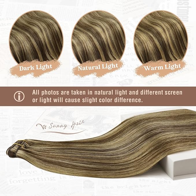 Ve Sunny 24 inch Hair Extensions Clip in Long Straight Real Hair Extensions Clip in Human Hair Dark Brown mit Blonde Clip in Hair Extensions 24Inch