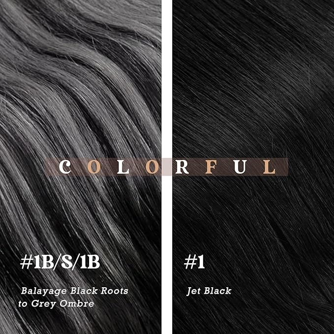 Ve Sunny Clip in Hair Extensions Real Human Hair Ombre Hair Clip in Extensions Ombre Black Roots to Grey Balayage Human Hair Extensions Clip ins Short Straight Remy Hair 80g 5pcs 12inch