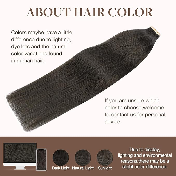 GOO GOO Tape in Hair Extensions Human Hair, 1C Mocha Brown, 22inch 100g 40pcs, Skin Weft Seamless Invisible, Silky Straight with Thick Ends, Remy Human Hair